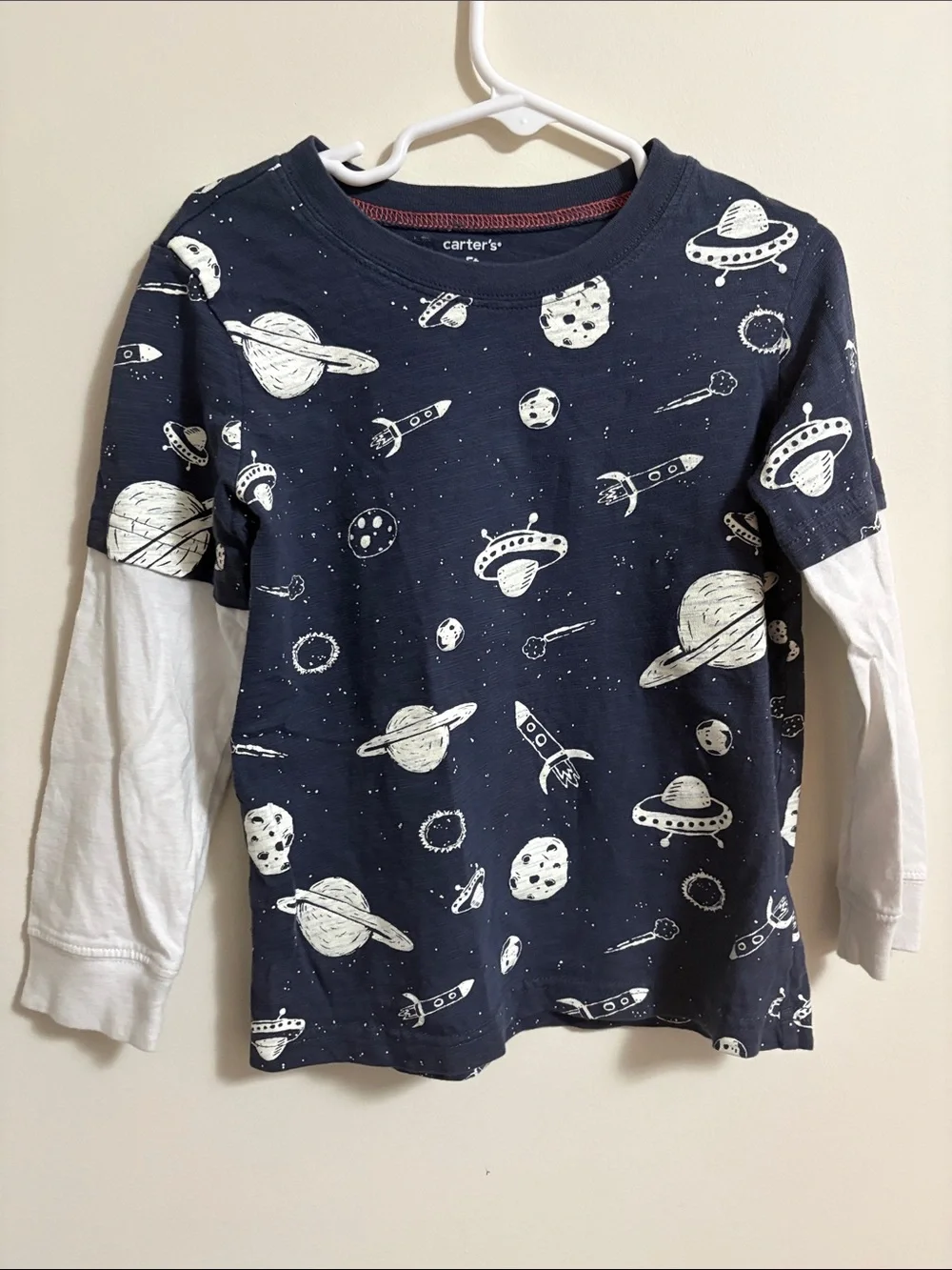 Carter's Navy and White Space Print Layered-Look Long Sleeve Tee